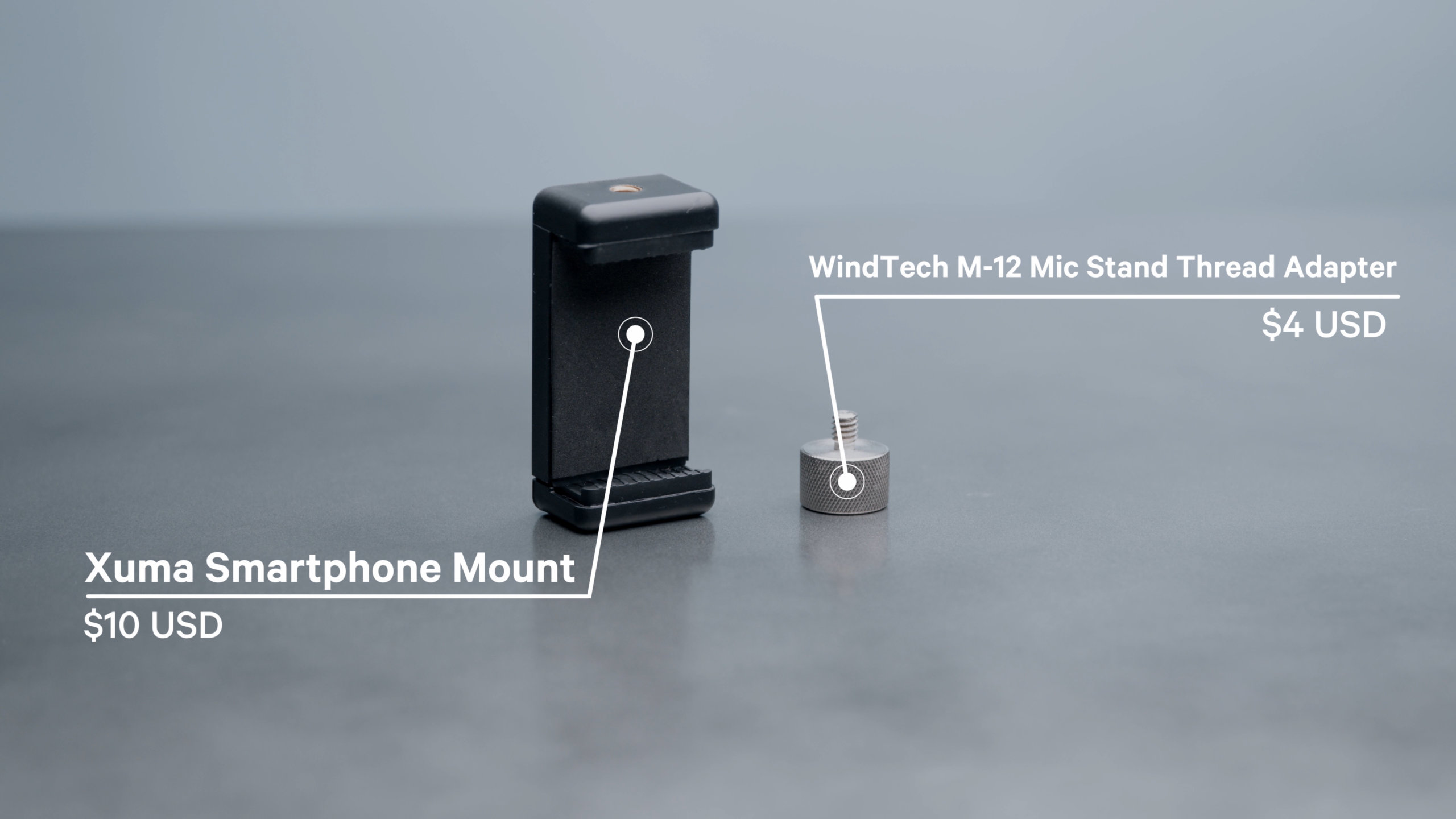 Mount your mobile device to a mic stand using this mount and thread adapter